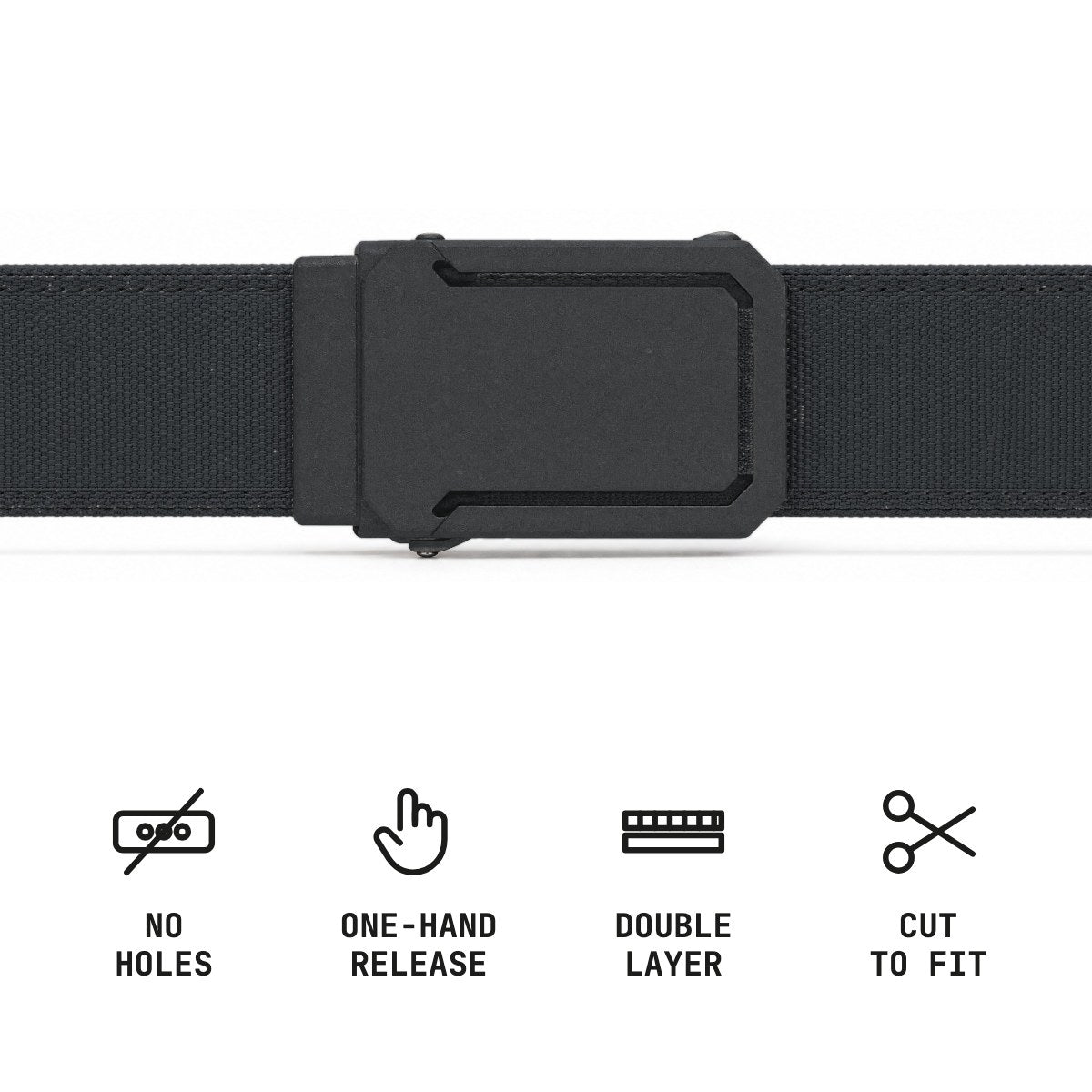 Ironsworth ratchet belt: no holes, one-hand release, double layer, cut to fit
