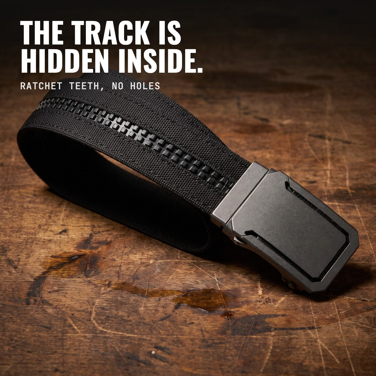 The ratchet track is hidden inside the strap
