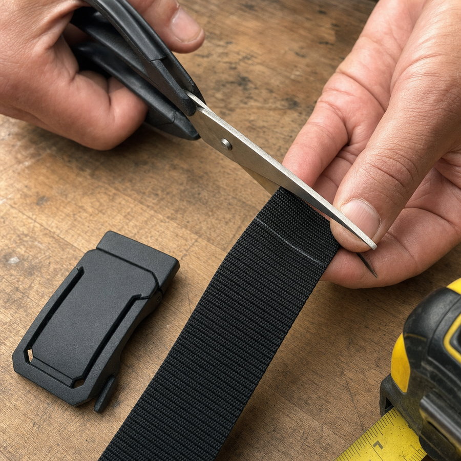 Trimming the Ironsworth strap with scissors